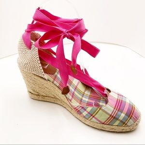 🆕 {J.Crew} Plaid Lace-Up Espadrilles Wedges